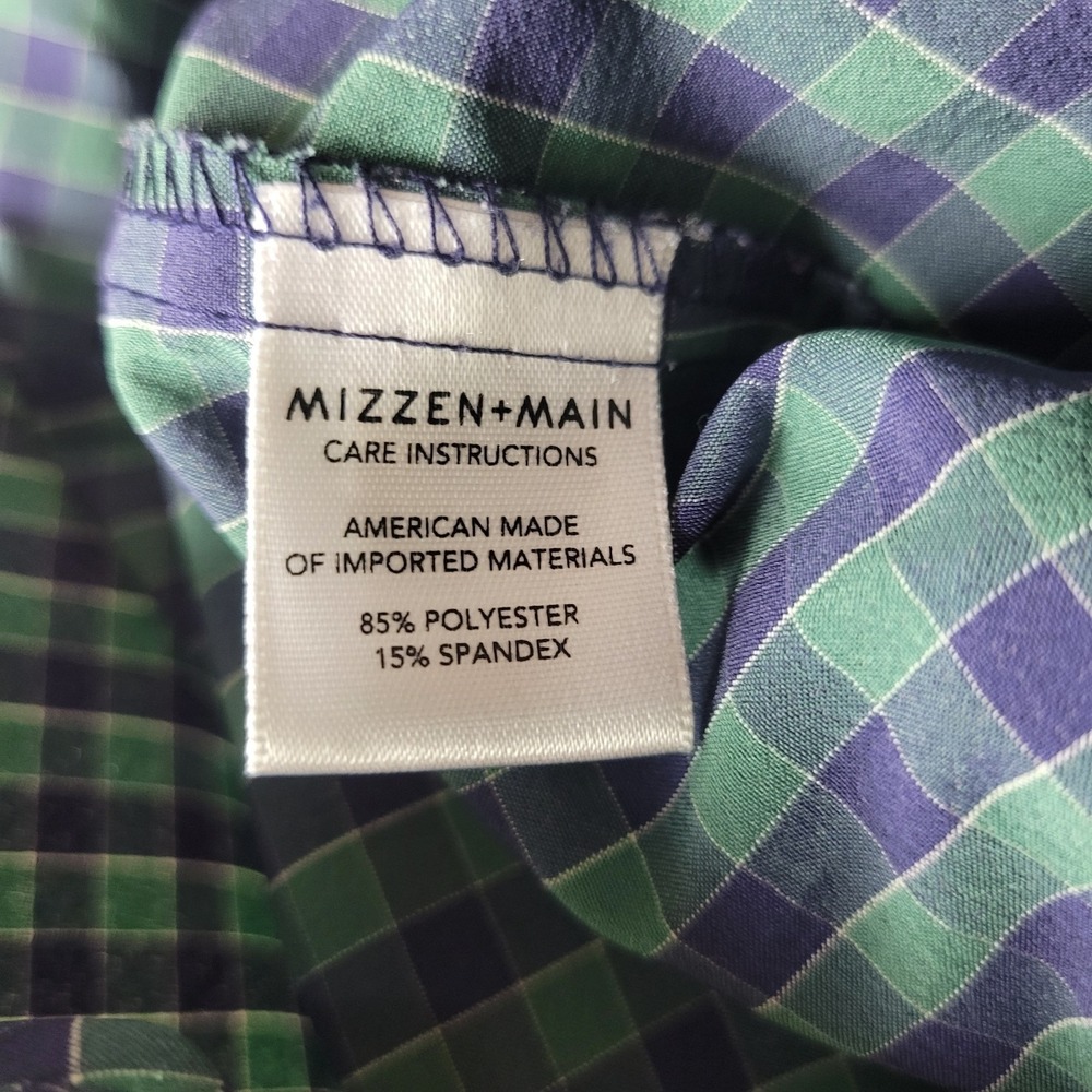 Mizzen+Main Leeward Mens Medium Green Blue Check Performance Button Down LS - Picture 5 of 6